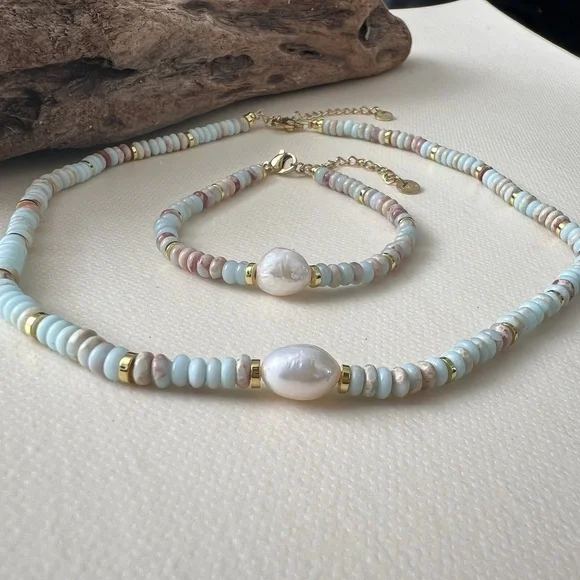 Stainless steel Pearl And Beaded Collar Necklace SET Womens - Picture 3 of 10